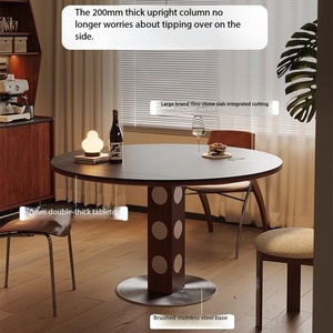 Table à manger ronde moderne 120cm 130cm avec plateau <span class=keywords><strong>en</strong></span> pierre frittée et base <span class=keywords><strong>en</strong></span> <span class=keywords><strong>bois</strong></span> massif, table de luxe pour la maison, la cuisine, le salon - Product Image 5