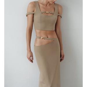 Conjunto de 2 Piezas para Mujer, Top Corto Elegante de Verano, Diseño Calado, Sexy, para Fiesta Nocturna, Top Corto y <span class=keywords><strong>Falda</strong></span> - Product Image 2