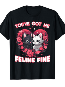 T-Shirt Unisex con Stampa Gatto e Cuore per San Valentino, Vestibilità Regolare, 100% Cotone Jersey, Manica Corta, Girocollo, Primavera Estate - Product Image 1