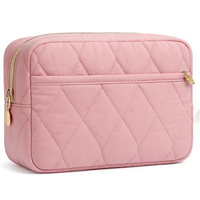 Sac de maquillage portable en polyester, sac de cosmétiques de voyage, rembourrage gonflé pour sac, organisateur de maquillage pour femmes, étui à large ouverture, pochette