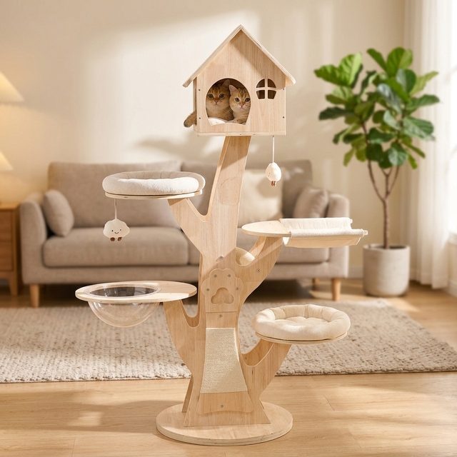 Luxury Modern Cat Tower Factory Direct OEM & ODM Multifunctional Pet Furniture Solid Wooden Cat Tree