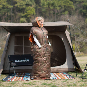 Kalınlaştırılmış Sıcak Kapüşonlu Giyilebilir Pelerin Uyku Tulumu Yetişkinler İçin Açık Hava Kampı ve Yürüyüş - Product Image 1