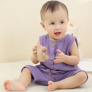 MICHLEY Wholesale Cotton Newborn Baby Clothes Short Sleeves Baby Romper Baby Jumpsuit Plain Color Toddler Sleepwear