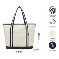 Sac fourre-tout en toile personnalisé OEM ODM avec logo de marque, sac de plage recyclé, sac cadeau en toile avec poche, fermeture éclair et boucle magnétique pour femme