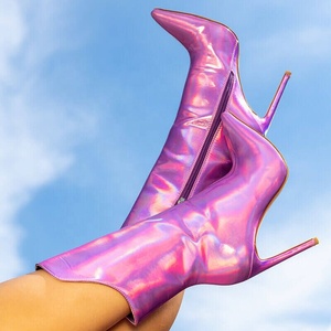 Botines de tacón de aguja holográficos para mujer, talla 45, zapatos de tacón alto deslumbrantes para mujer, zapatos de vestir metálicos - Product Image 3