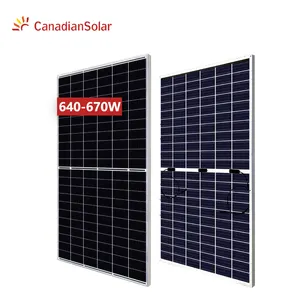 ألواح طاقة شمسية صناعة كندي للبيع بالجملة طراز BiHiKu7-CS7N-MB-AG 645-665 وات لوح شمسي ثنائي الوجه