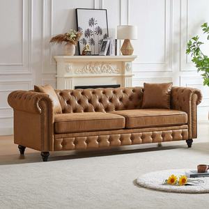 Ensemble de canapés Chesterfield capitonnés American Vintage 1-3 places en tissu velours pour appartement, villa, hôtel, salon - Product Image 2