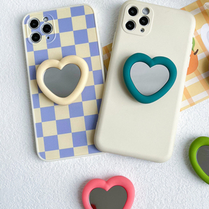 Support pour téléphone portable avec miroir pliant en forme de coeur Support pour téléphone portable Miroir de maquillage Poignée pour téléphone avec miroir mignon - Product Image 4