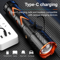 Linterna LED Recargable con Zoom y Regulador de Intensidad, Clasificación IP44, Más de 1000 Lúmenes, Portátil, de Aleación de Aluminio, con Llavero, Luz Verde para Camping