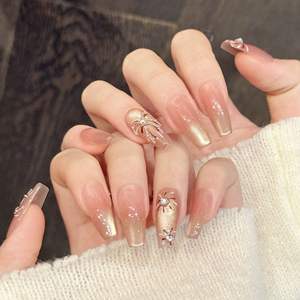 Nouvelles extensions d'ongles artificielles à presser, rose délicat, effet œil-de-chat, minimalistes, luxueuses, élégantes, faites à la main, forme Stiletto, pour salon - Product Image 6