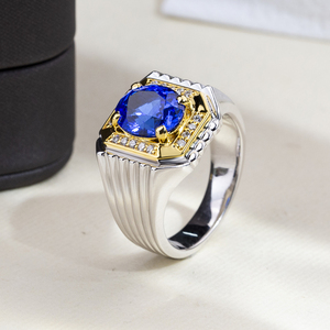 Anillo de compromiso de plata S925 con zafiro de forma ovalada Messi Jewelry MSR-1891 - Product Image 3