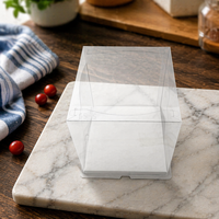 Boîte à gâteau et à pain pliable transparente en PET de 6 pouces, profil bas, sans danger pour les aliments, base blanche, épaisseur 1 mm, logo imprimé en quatre couleurs