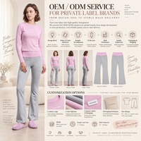 Ensemble de loungewear personnalisé pour femme : Haut court à col ras du cou et manches longues avec ourlet surpiqué et pantalon évasé à taille color block