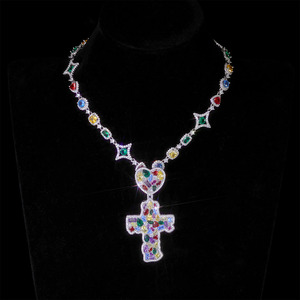 Kalung liontin salib kait cinta warna-warni NUOYA berlapis emas berlian CZ jimat kustom perhiasan Hip Hop - Product Image 3