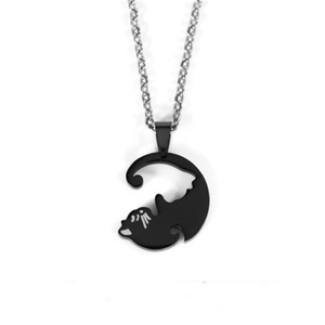 Colliers <span class=keywords><strong>de</strong></span> couple chat noir et blanc mignons, pendentif cœur chat pour meilleurs amis, collier en acier inoxydable, cadeau bijoux - Product Image 5