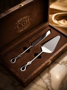 Ensemble de couteau et de spatule à gâteau de mariage en bois d'acacia CGH, design moderne poli miroir, respectueux de l'environnement - Product Image 5