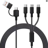 Kabel Pengisian Cepat 5-in-1 4FT USB-C/Micro USB untuk Printer, Anyaman Nilon, 4 Warna, OEM Diterima