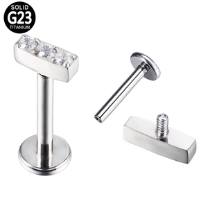 Moda Labret pendiente cuerpo Piercing joyería para mujer ASTM F136 titanio Asscher corte CZ circón azulejo superior nariz anillos para niños - Product Image 2