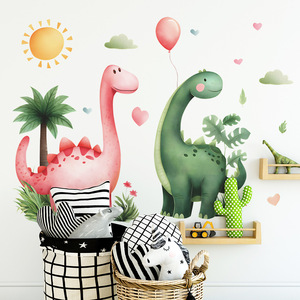 Autocollant mural en vinyle <span class=keywords><strong>grand</strong></span> format pour <span class=keywords><strong>chambre</strong></span> d'enfant, motif dinosaure de dessin animé, plante tropicale, soleil, ballon - Product Image 1