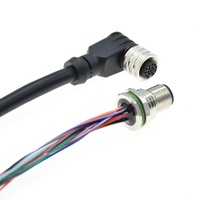 Connecteur circulaire étanche IP67 M12 17 broches femelle à angle droit avec câble et 3 contacts plaqués or pour applications industrielles