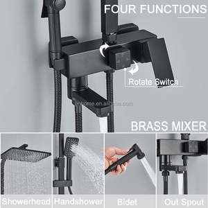 Colonne <span class=keywords><strong>de</strong></span> douche en laiton avec pulvérisateur <span class=keywords><strong>de</strong></span> bidet et système <span class=keywords><strong>de</strong></span> pluie, 4 modes <span class=keywords><strong>de</strong></span> jet, ensemble <span class=keywords><strong>de</strong></span> robinetterie <span class=keywords><strong>de</strong></span> douche 4-en-1 intégré, mitigeur d'eau, kit <span class=keywords><strong>de</strong></span> douche noir - Product Image 2