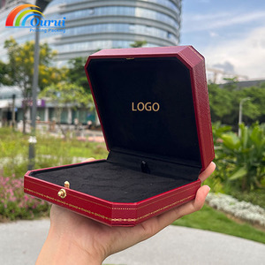 Luxury Octagonal Red PU Leather Jewelry <b>Box</b> Custom Logo <b>Bracelet</b> Necklace Watch <b>Gift</b> Packaging <b>Box</b> - Product Image 2