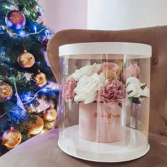 Flower large circle rose gold box with drawer crylic eternal 25 roses preserved flower box