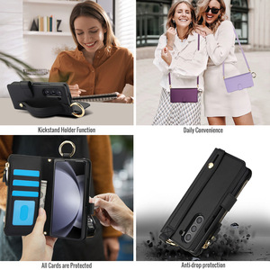 Avec anneau multifonctionnel Portefeuille pour téléphone Samsung <span class=keywords><strong>Galaxy</strong></span> <span class=keywords><strong>ZFold</strong></span> 3 <span class=keywords><strong>4</strong></span> 5 6 PU Leather Phone Case With Crossbody Strap - Product Image 6