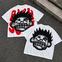 Kaos Oversize Pria Berkualitas Tinggi Retro Kartun Angry Boy Cetak Percikan Merah 100% Katun Vintage Streetwear Kaos Katun Custom