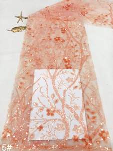<span class=keywords><strong>Tissu</strong></span> en dentelle de tulle français brodé de perles et de sequins, motif végétal, <span class=keywords><strong>haute</strong></span> qualité, prix de gros abordable - Product Image 2
