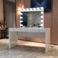 Meuble de chambre à coucher Docarelife, blanc, moderne, pour filles, table de toilette à 3 tiroirs avec miroir éclairé par LED, pour usage hôtelier
