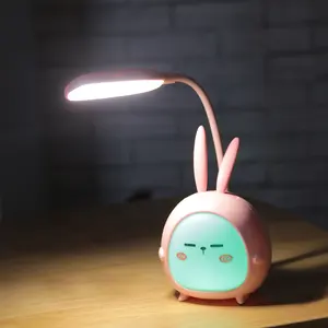 Vofull lampu samping tempat tidur anak, lampu pelindung mata LED cantik isi ulang kartun kelinci