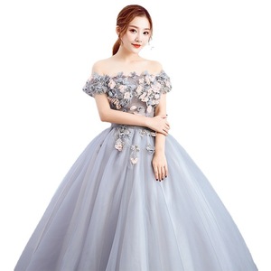 Ethereal Evening Gown Light Gray Pale Purple Tulle Ball Gown Strapless Empire Waistline Floral Print Wedding Dress - Product Image 4