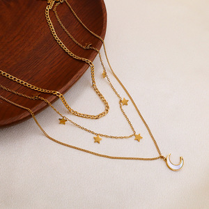 Collana girocollo stile stile personalizzato in acciaio inossidabile collana a <span class=keywords><strong>tre</strong></span> strati stella luna e catena ciondolo per collana da donna - Product Image 4
