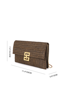 Bell Luxury Straw Woven <b>Envelope</b> Clutch Bag for Casual Vacation Style Crossbody Women Brown Wholesale Beach 5A Designer Bags - Product Image 4