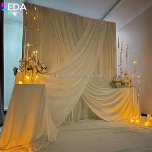 LEDA Modern Indoor Decoration <b>Large</b> White <b>Square</b> Wedding Backdrop <b>Set</b> Milk Silk Curtain Fabric Drapery Valance - Product Image 1