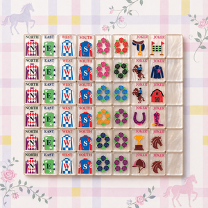 Ensemble de Mahjong américain de luxe blanc nacré 160 pièces en acrylique, motif floral Derby Rose Joker, jeu de Mahjong - Product Image 2