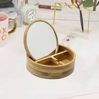 Nouveau miroir de maquillage debout de voyage avec logo personnalisé Spiegel cosmétique promotionnel en bambou avec boîte de rangement de bijoux