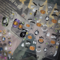 Autocollants 5D pour ongles TSZS Halloween : Fantôme, Citrouille, Crâne, Toile d'araignée, Feuille d'or, Adhésifs, pour Nail Art, Thème Trick or Treat