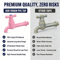 Robinet d'eau rose en PP à poignée croisée, anti-corrosion, à col long, pour l'irrigation des jardins et l'usage domestique, vente en gros OEM