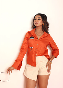 Chemise brodée avec un chien mignon pour femmes, chemisier léger à manches longues, haut décontracté à la mode, tenue d'été pour tous les jours - Product Image 3