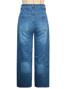 ZHEZHE Vêtements pour femmes, style américain rétro, faux deux-pièces, jean en denim à jambe <span class=keywords><strong>large</strong></span>, <span class=keywords><strong>taille</strong></span> <span class=keywords><strong>haute</strong></span>, coupe ample, <span class=keywords><strong>pantalon</strong></span> cache-culotte - Product Image 6