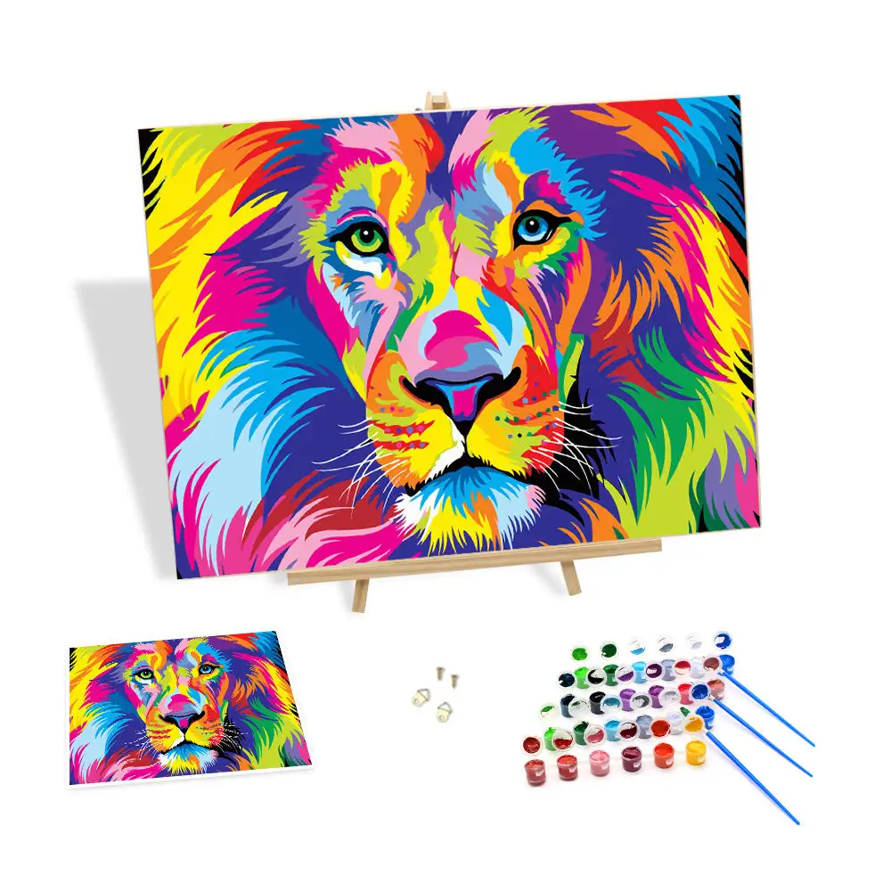 Hot Sale Paint by Numbers with Frame Colored Lion Animal Oil Painting Handmade Diy Wall Pictures Home Living Room Decor