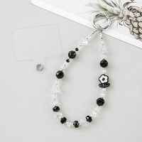 Cadena de Bolso con Cuentas de Cristal de Colores Delicados y Purpurina, Llavero con Cuentas de Gato y Flor Pequeña, Correa de Muñeca, Cordón para Teléfono Móvil