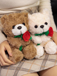 Valentinstag Teddybär Plüschtier mit Rosenmütze Ganztägiger Bär mit Rose für Mädchen und Jungen Gefüllt mit PP-Baumwolle - Product Image 5