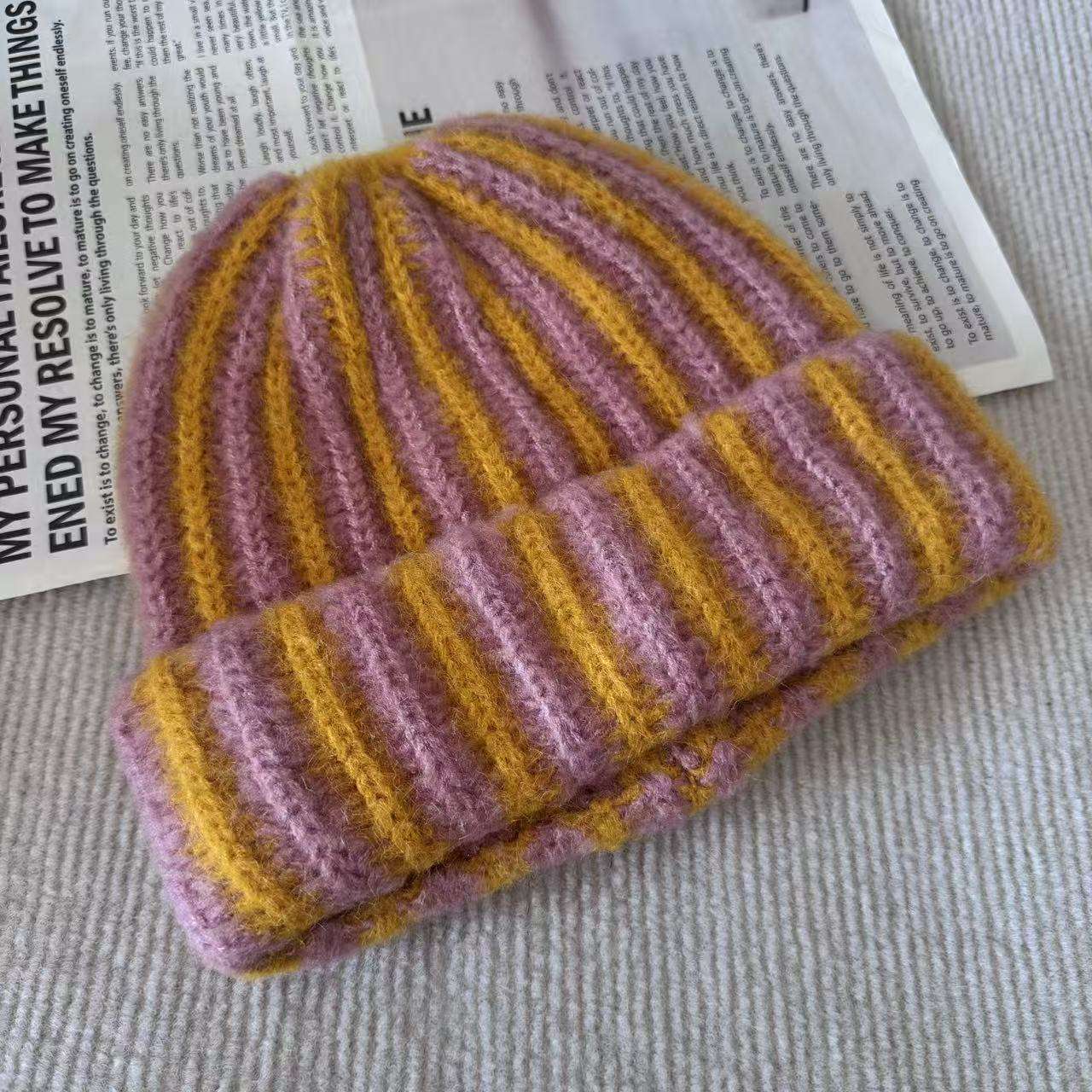 Dopamine color beanie-yellow pink