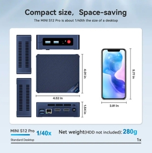 มินิ S12 Pro เจนเนอเรชั่น 12 N100 16G 500G พีซี DDR4 8G 256G SSD คอมพิวเตอร์ตั้งโต๊ะสำหรับเล่นเกม เทียบกับ T8 S12 Pro โปรเซสเซอร์ประสิทธิภาพสูง - Product Image 3