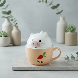 Tasse à café en céramique de cochon drôle mignon, cadeau parfait pour les cousins d'enfants d'ami tasse de lait de thé en grès de forme personnalisée - Product Image 1