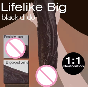 Realistische Vrouwelijke Anale Seksspeeltje Zwarte Vloeibare Siliconen Dubbellaags Enorme Dildo Zacht Vlees Masturbatie Strip Sucker Masturbators - Product Image 2