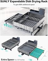 Grand égouttoir à vaisselle double niveau extensible en acier inoxydable 304, design détachable, moderne, gain de place pour comptoir de cuisine